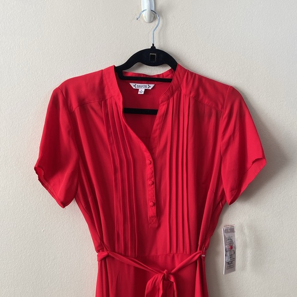 New Bright Orange Nanette Lepore Short Sleeve Tie Waist Fit and Flare Dress 8 - Picture 3 of 8